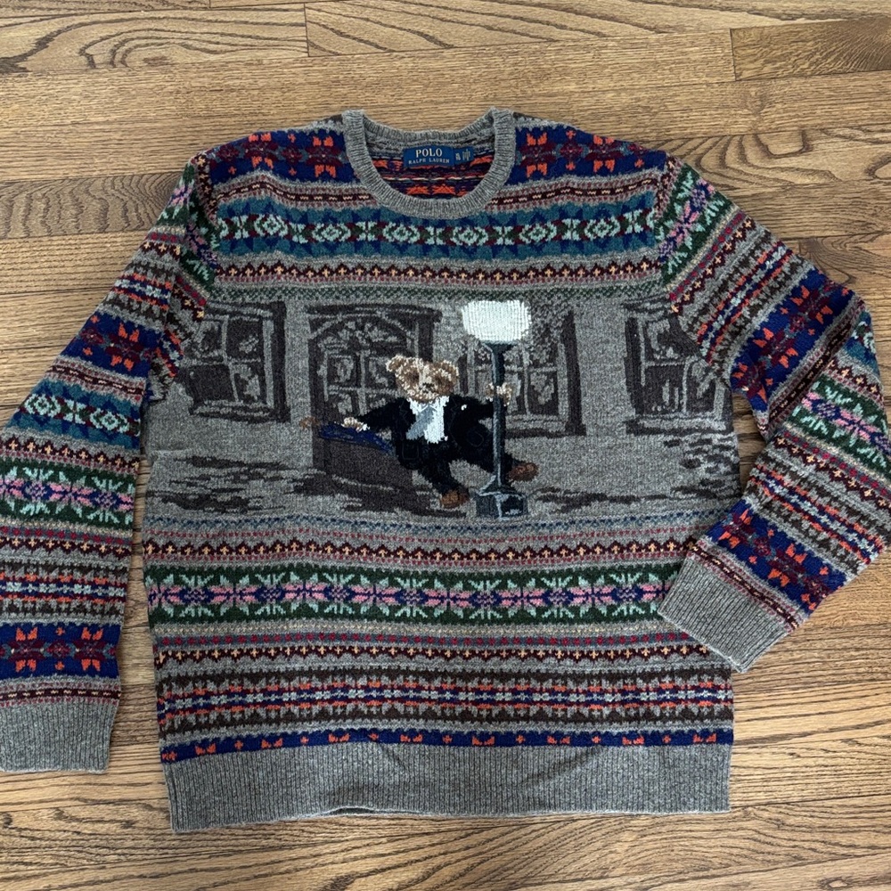 Vintage Polo by Ralph Lauren Multicolor Fair Isle Bear Crewneck Sweater XL